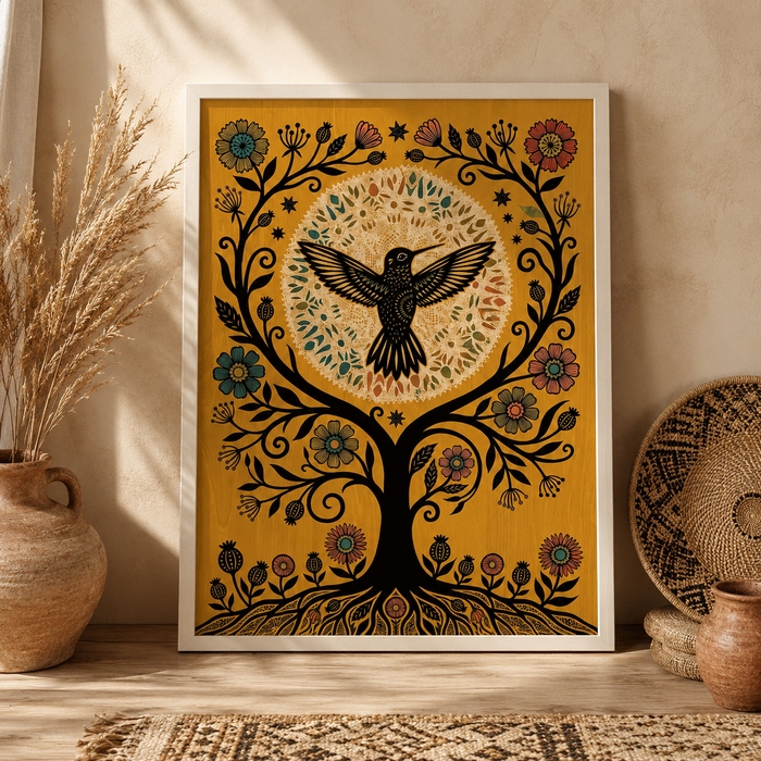Folk Art Hummingbird Tree of Life Wall Art Decor