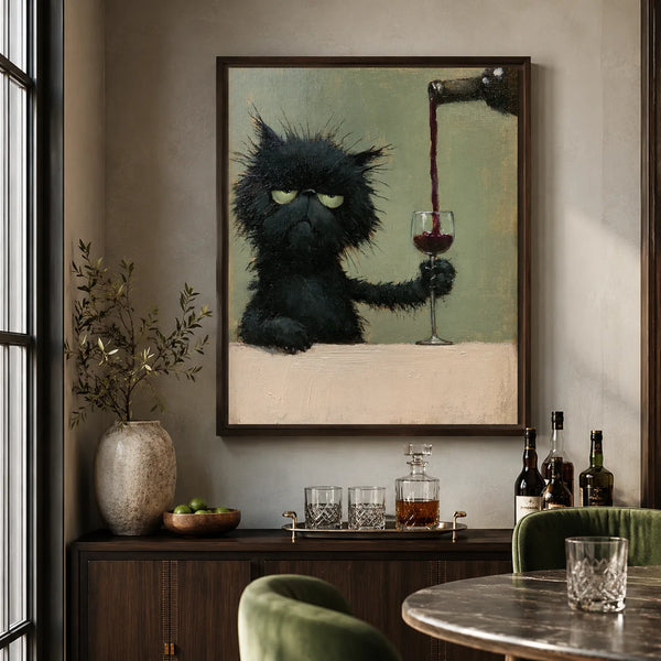 Grumpy Black Cat Wine Wall Art Decor