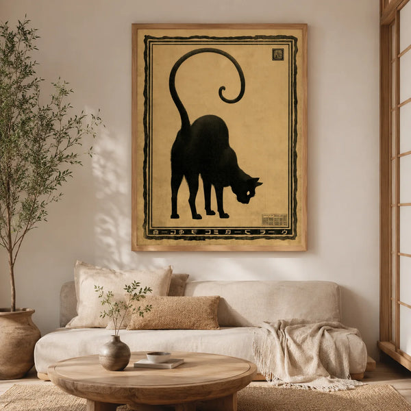 Japanese Black Cat Wall Art Decor