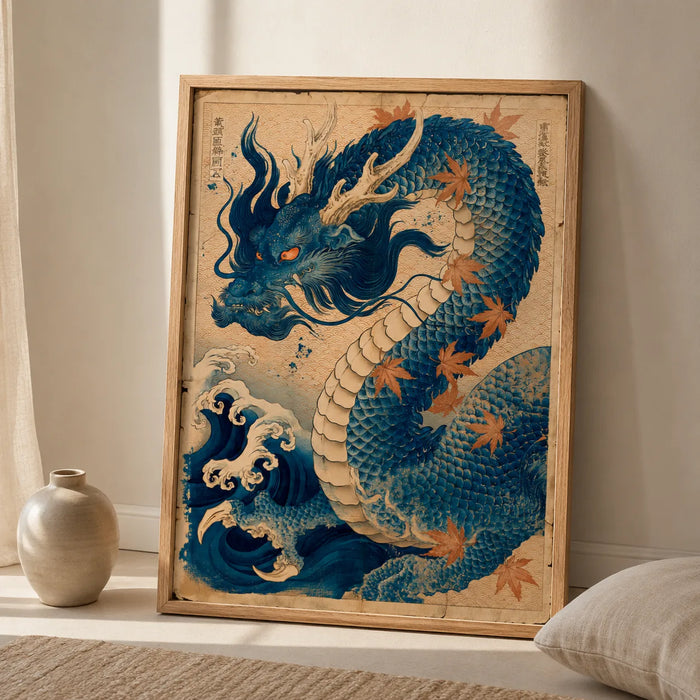 Japanese Blue Dragon Wall Art Decor