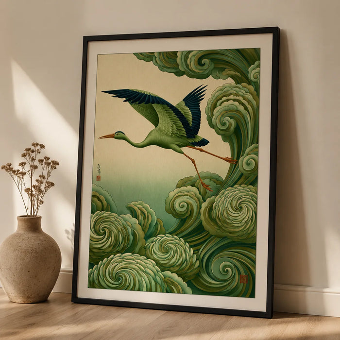 Japanese Crane and Waves Wall Art Decor