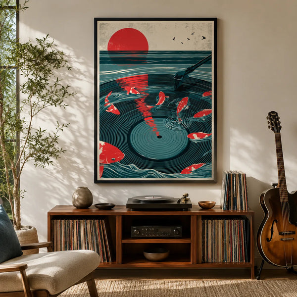 Japanese Koi Vinyl Record Wall Art Decor