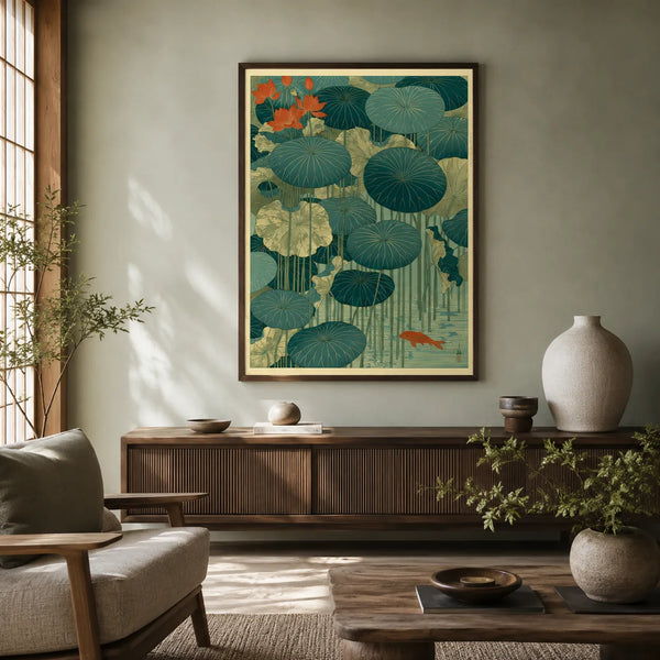 Japanese Lotus Pond Koi Wall Art Decor