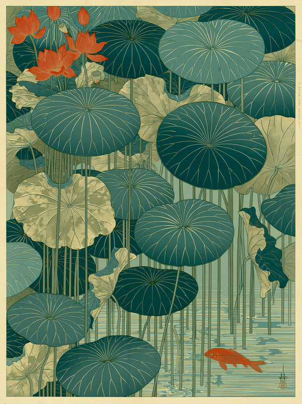 Japanese Lotus Pond Koi Wall Art Decor