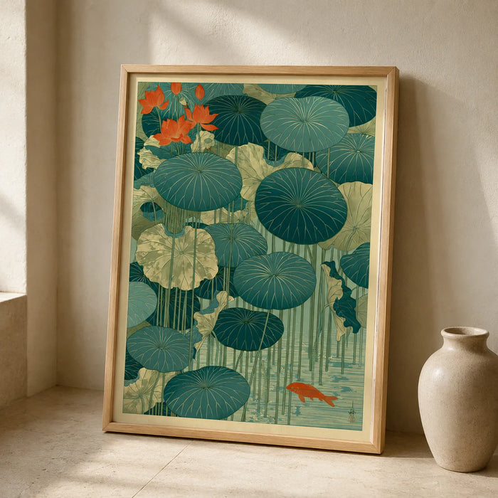 Japanese Lotus Pond Koi Wall Art Decor