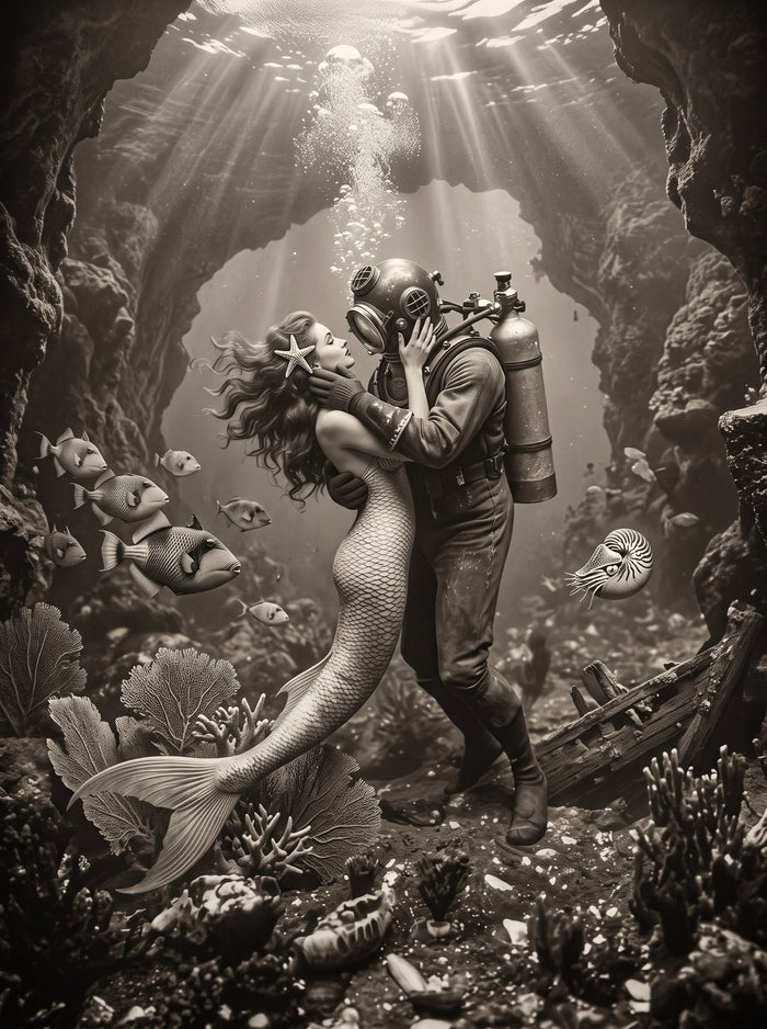 The Mermaid and the Deep-Sea Diver Wall Art Decor