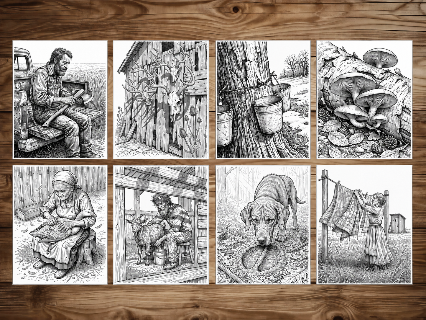 50 Backwoods Grayscale Coloring Pages - PDF Download