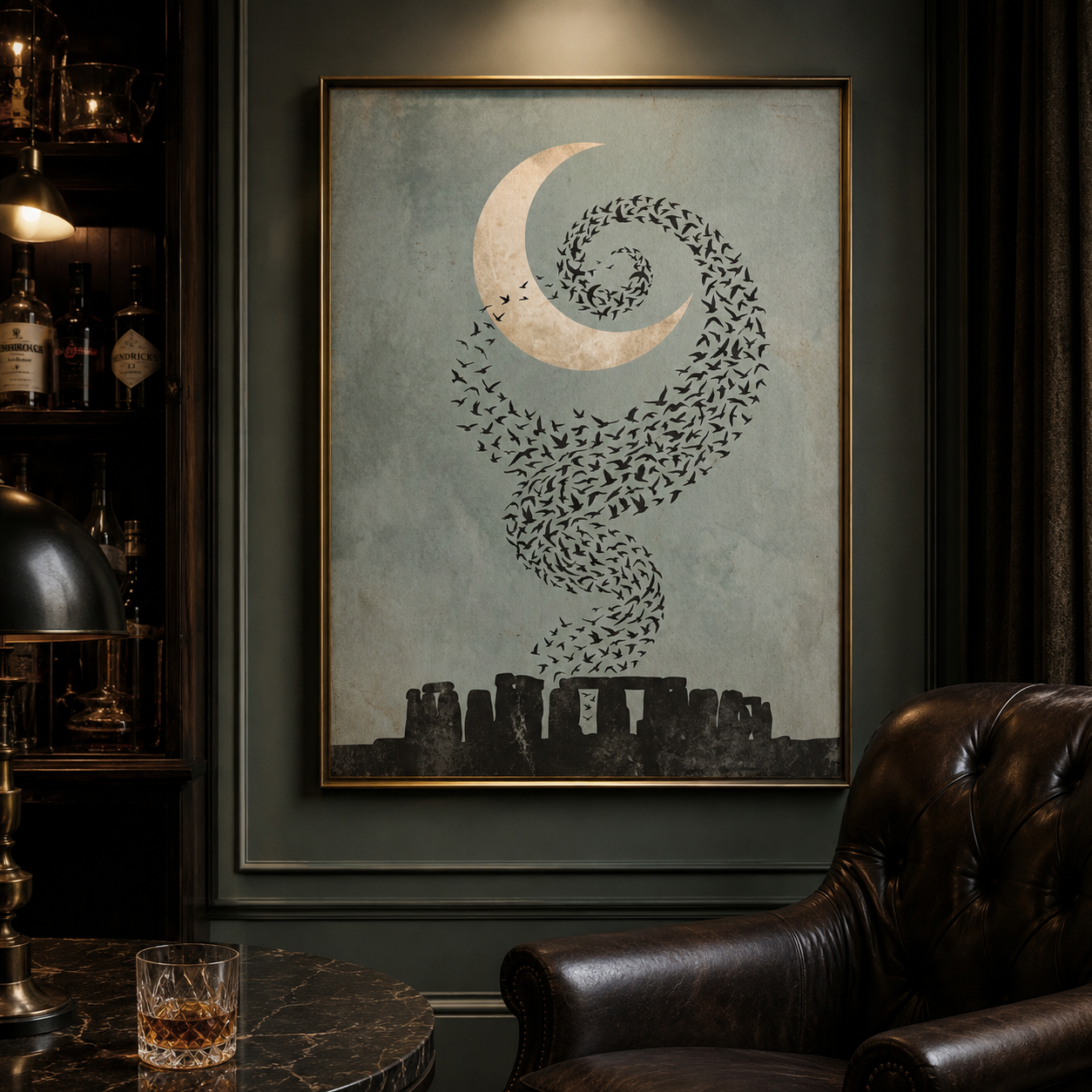 Moonlit Starling Murmuration Over Stonehenge Wall Art Decor – preview 11