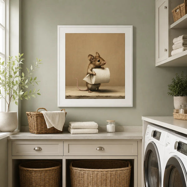Mouse Holding Toilet Paper Wall Art Decor
