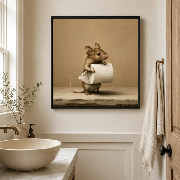 Mouse Holding Toilet Paper Wall Art Decor
