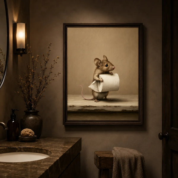 Mouse Holding Toilet Paper Wall Art Decor