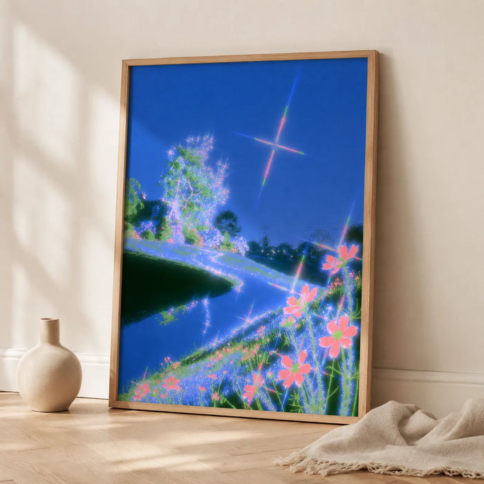 Neon River Flower Landscape Wall Art Decor