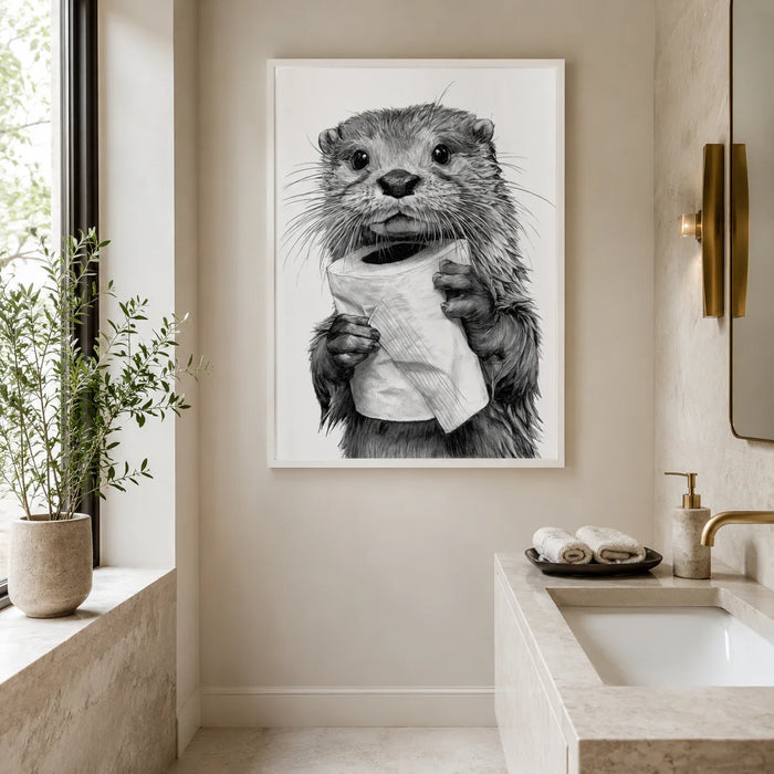 Otter Holding Toilet Paper Wall Art Decor