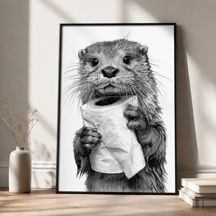 Otter Holding Toilet Paper Wall Art Decor