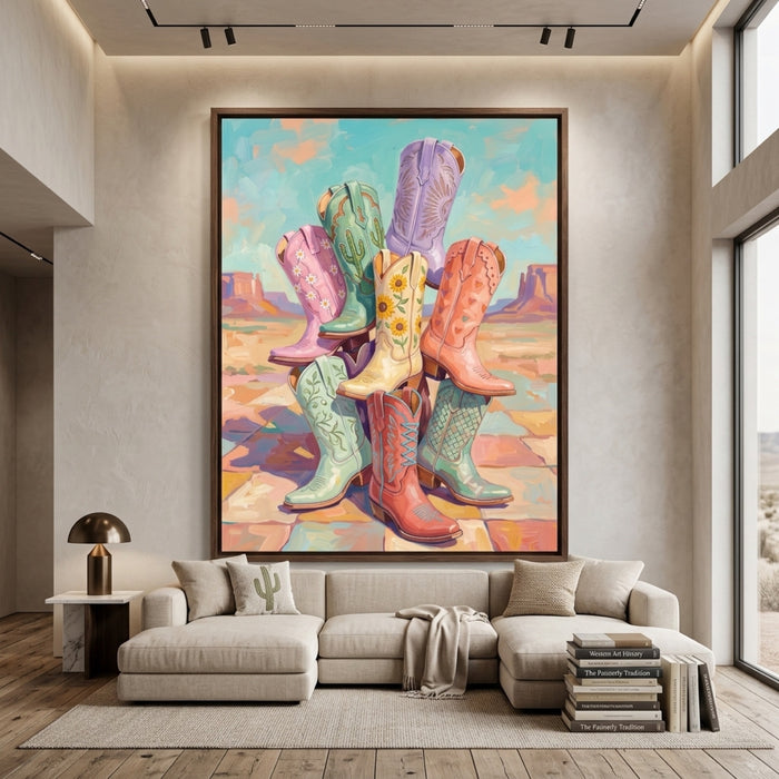 Pastel Cowgirl Boots in the Desert Wall Art Decor