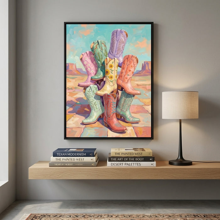 Pastel Cowgirl Boots in the Desert Wall Art Decor