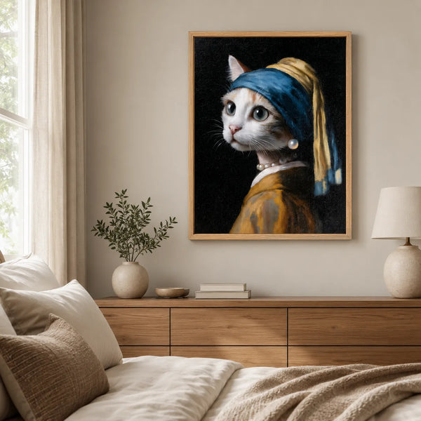 Pearl Earring Cat Wall Art Decor