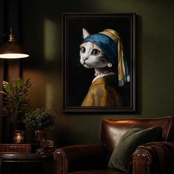Pearl Earring Cat Wall Art Decor