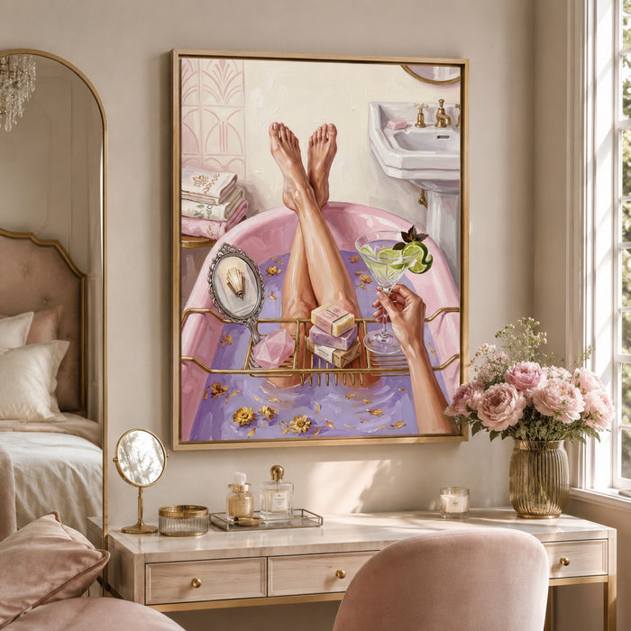 Pink Bathtub Martini Escape Wall Art Decor