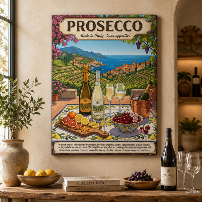 Prosecco Italian Vineyard Vintage Travel Wall Art Decor