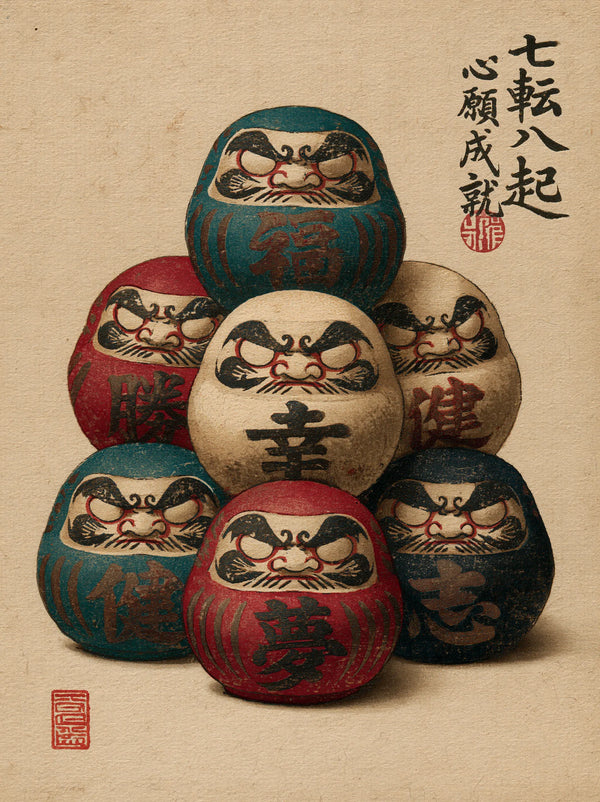 Seven Daruma Dolls Wall Art Decor