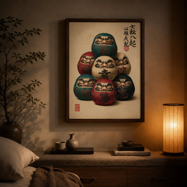 Seven Daruma Dolls Wall Art Decor