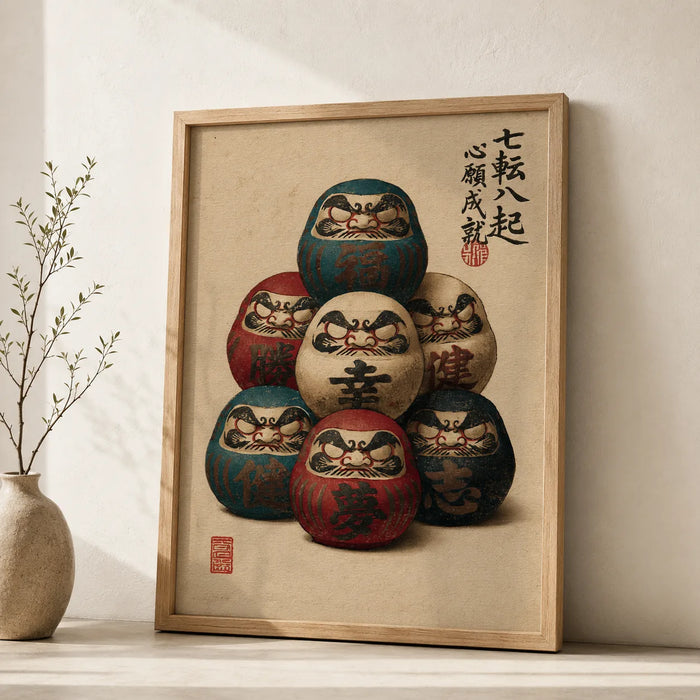 Seven Daruma Dolls Wall Art Decor