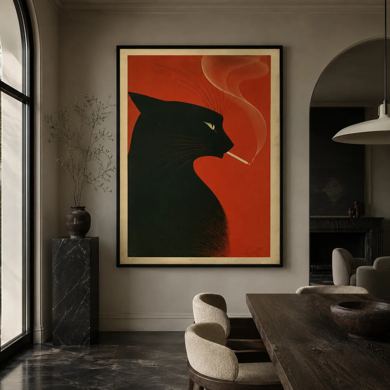 Smoking Black Cat Wall Art Decor - Wall Art Decor - close up