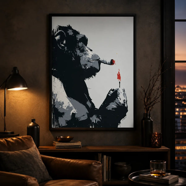 Smoking Chimp Graffiti Wall Art Decor