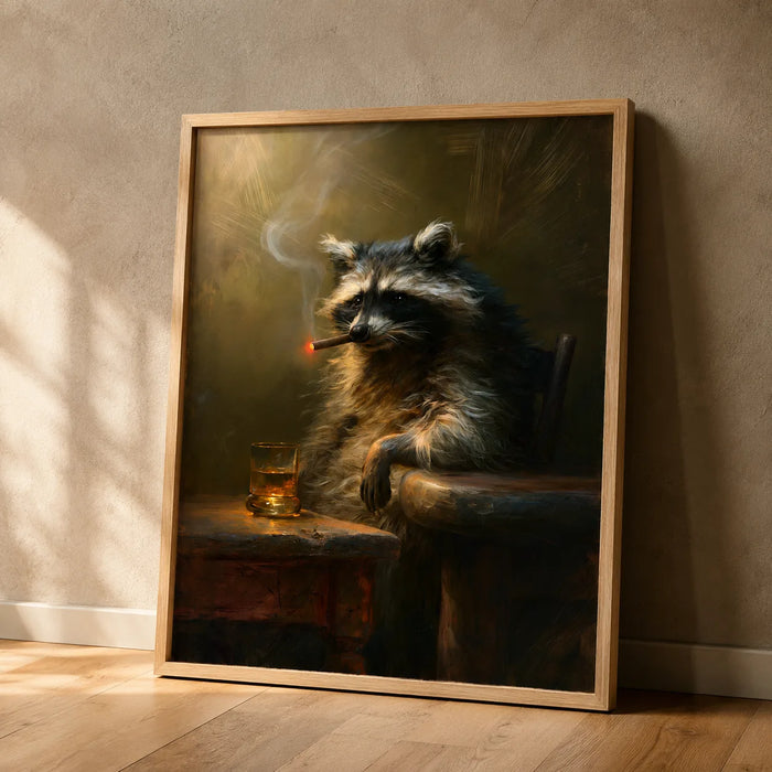 Smoking Raccoon Whiskey Wall Art Decor