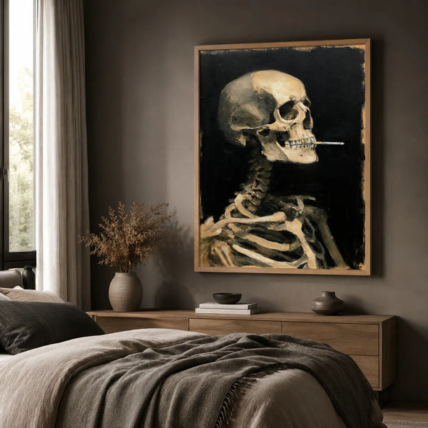 Smoking Skeleton Oil Painting Wall Art Decor