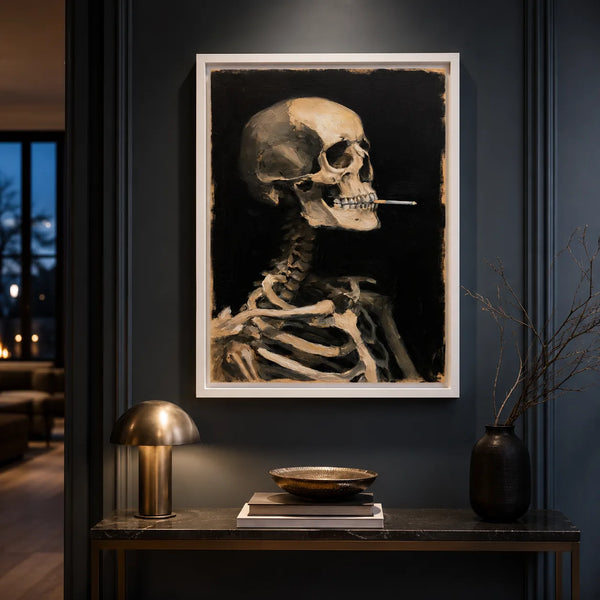 Smoking Skeleton Oil Painting Wall Art Decor