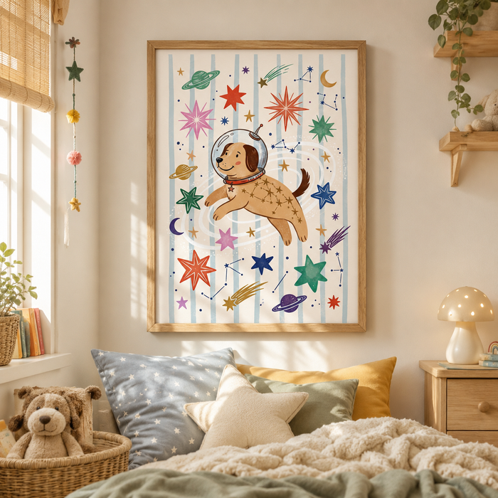 Space Dog Astronaut Nursery Wall Art Decor