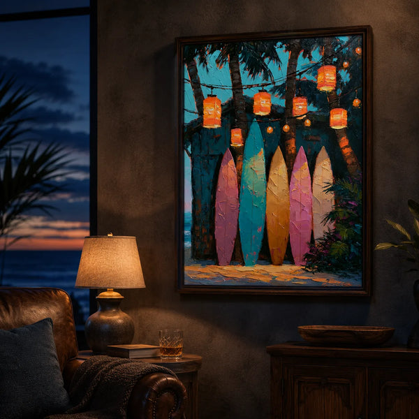 Surfboards Under Lanterns Wall Art Decor
