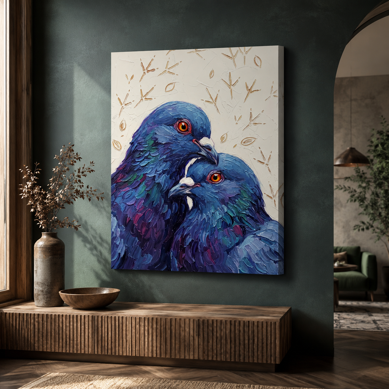 Two Pigeons Palette Knife Oil Wall Art Decor – preview 11