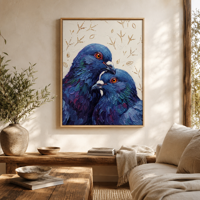 Two Pigeons Palette Knife Oil Wall Art Decor