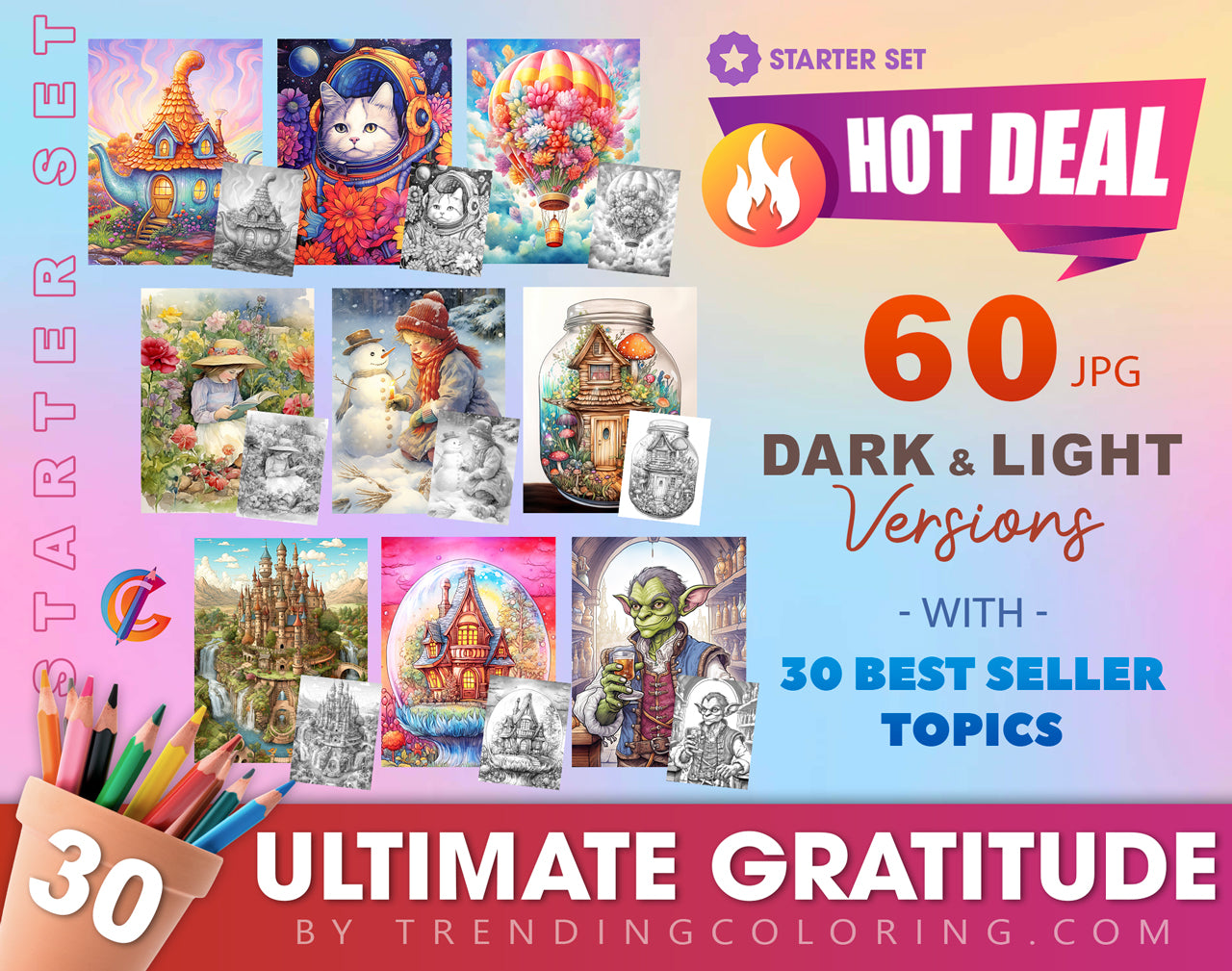 Ultimate Gratitude Coloring Pages Starter Set - Featuring 30 Bestseller Topics - TrendingColoring