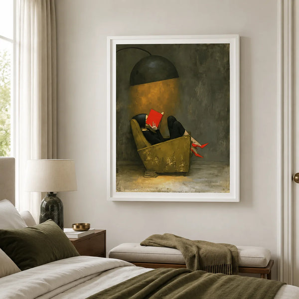 Woman Reading Under Lamp Wall Art Decor