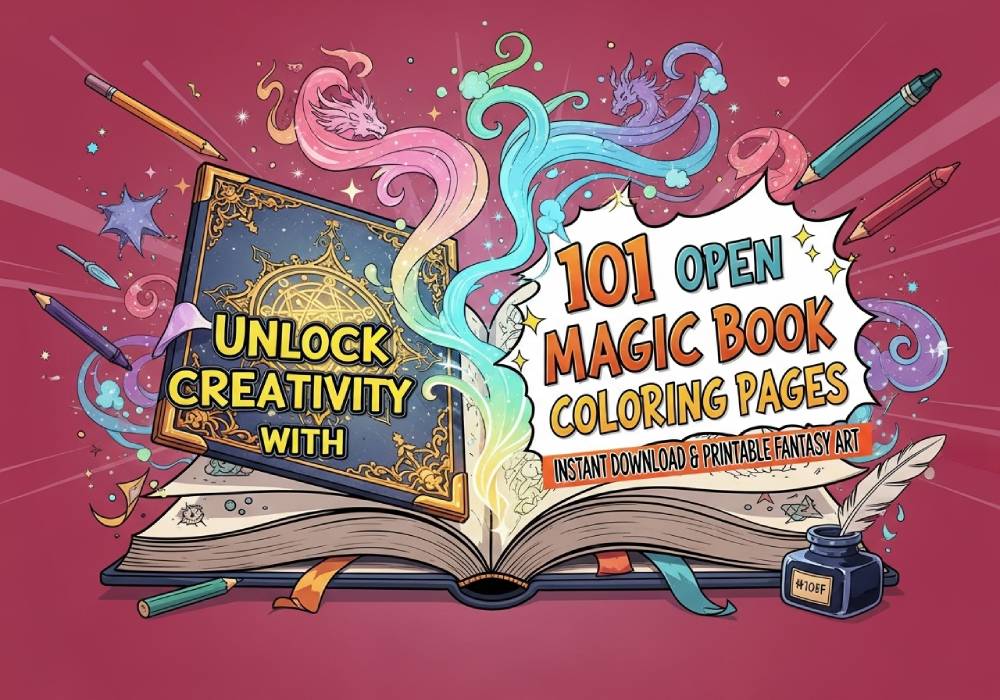 Unlock Creativity with 101 Open Magic Book Coloring Pages – Instant Do ...