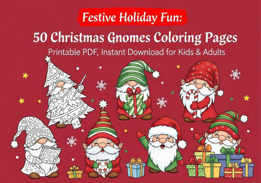 Festive Holiday Fun: 50 Christmas Gnomes Coloring Pages – Printable PDF, Instant Download for Kids & Adults