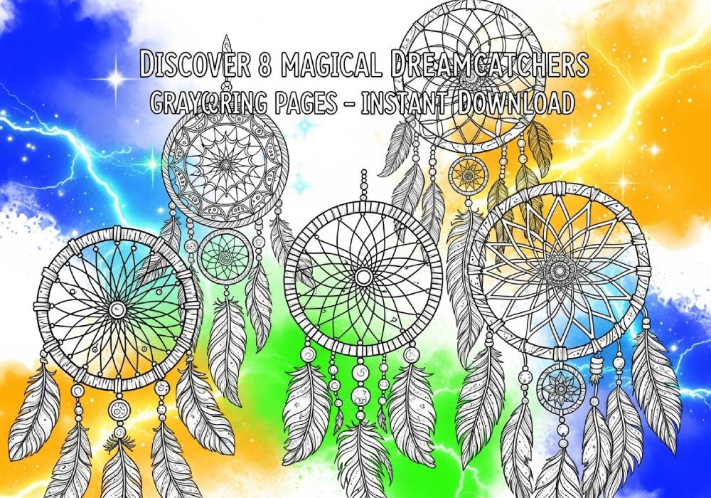 8 magical dreamcatchers grayscale coloring pages