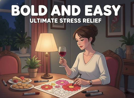 Elegant adult woman drinking wine and relaxing with a bold and easy coloring page