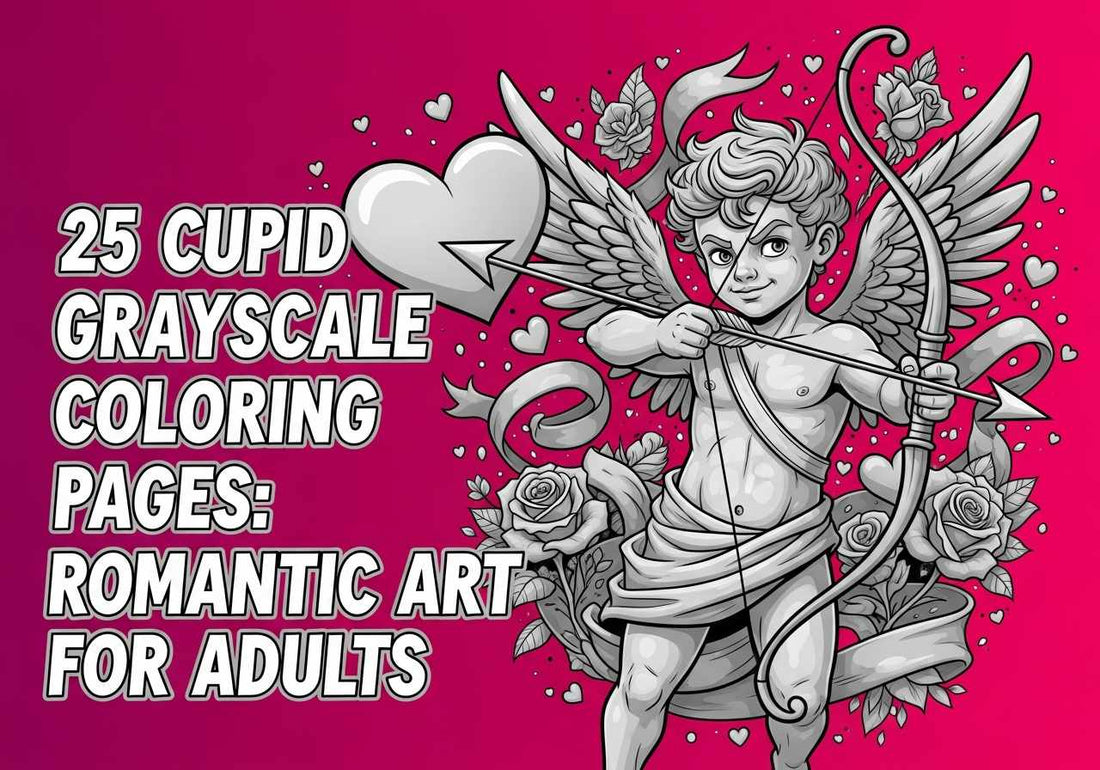 25 Cupid Grayscale Coloring Pages: Romantic Art for Adults