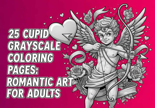 25 Cupid Grayscale Coloring Pages: Romantic Art for Adults
