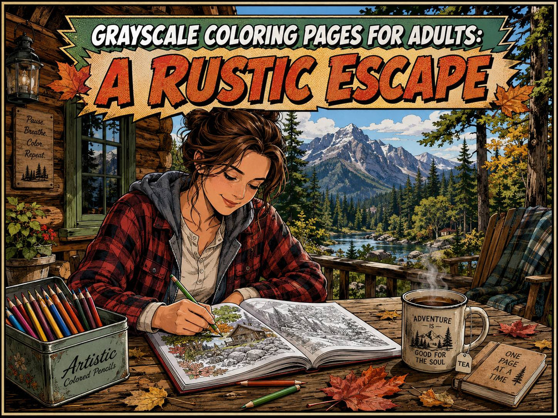 Grayscale Coloring Pages for Adults: A Rustic Escape