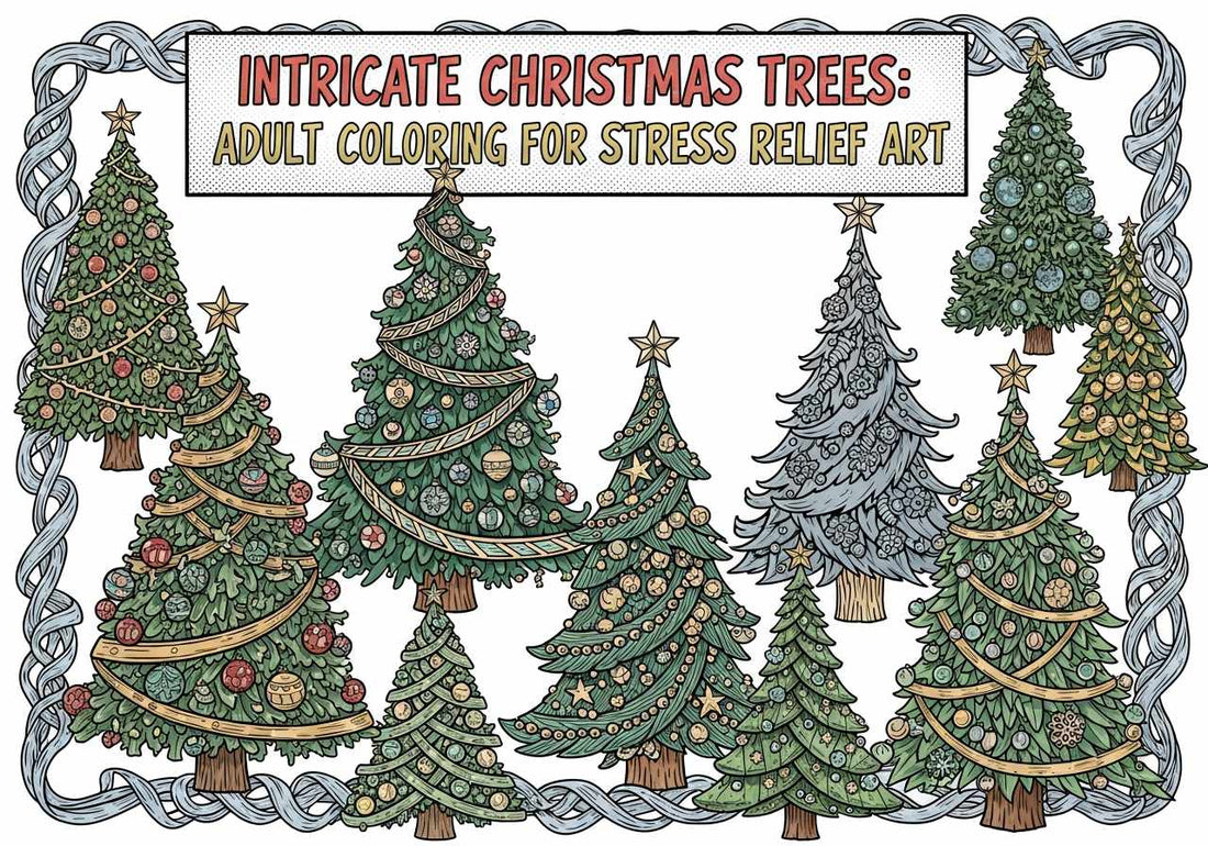 Intricate Christmas Trees: Adult Coloring for Stress Relief Art