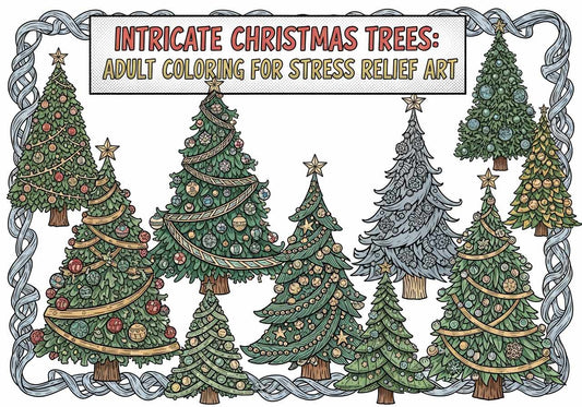 Intricate Christmas Trees: Adult Coloring for Stress Relief Art