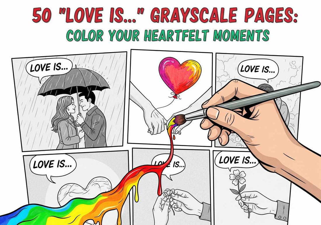 50 "Love Is..." Grayscale Pages: Color Your Heartfelt Moments