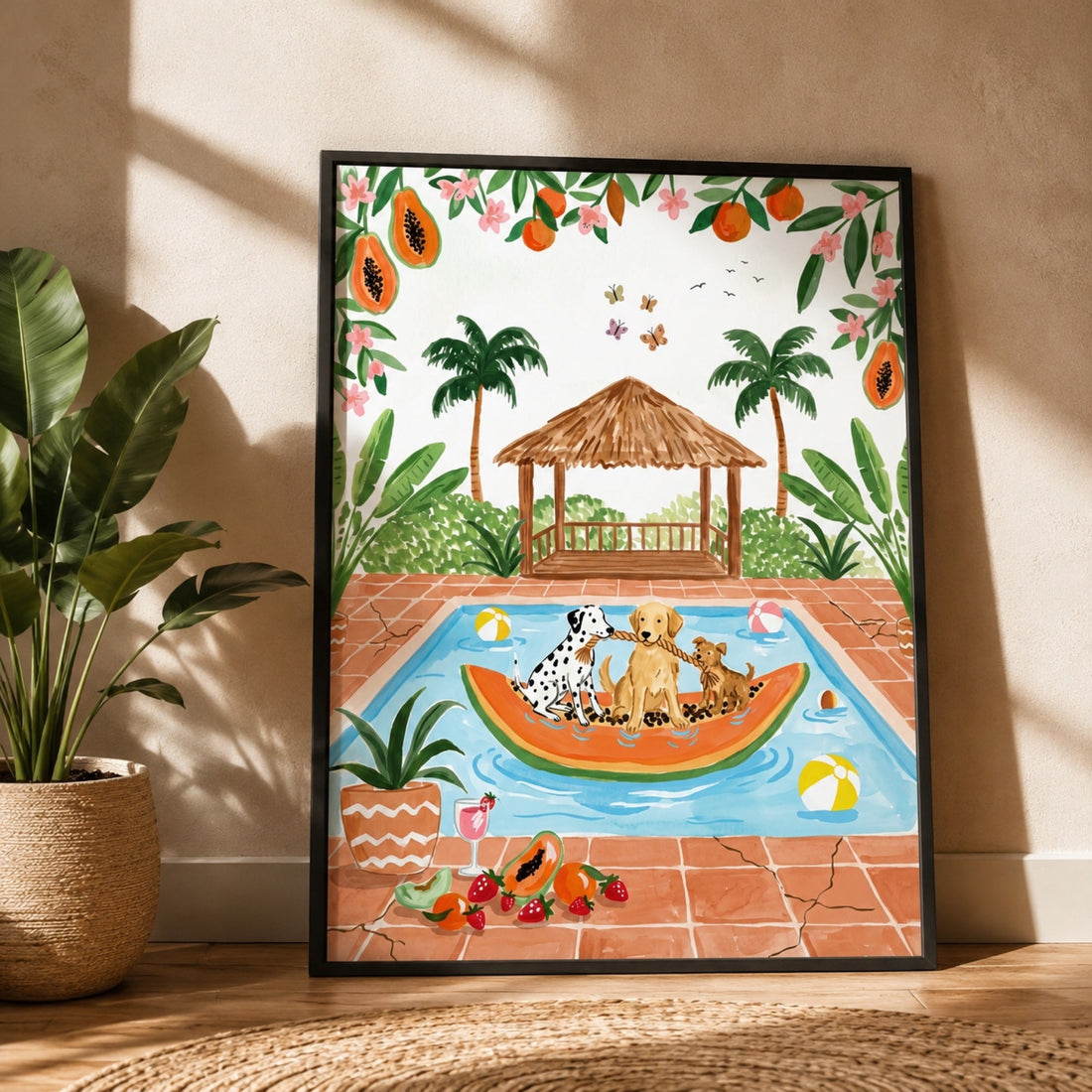 Poolside Dogs Tropical Getaway Wall Art Decor