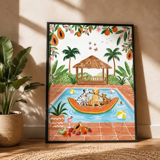 Poolside Dogs Tropical Getaway Wall Art Decor